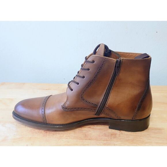 Mezlan Bremen Mens Beige Leather Zip Lace Captoe Dress Shoe Boots Size 9M